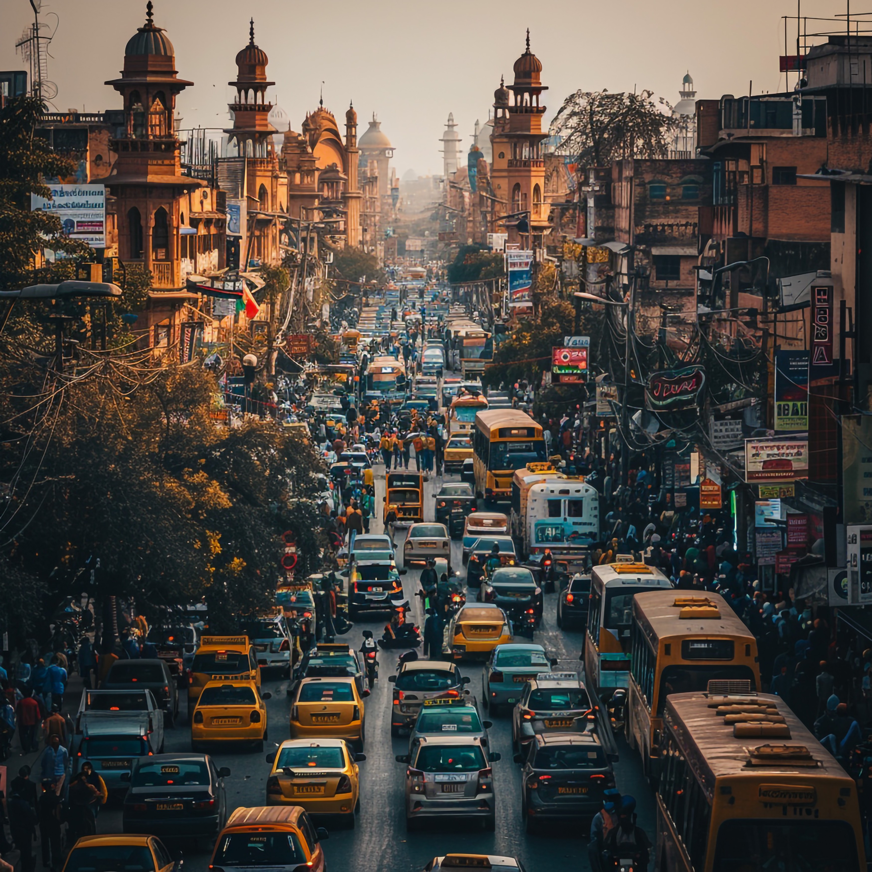 busy street with lot cars building with clock tower background (1)