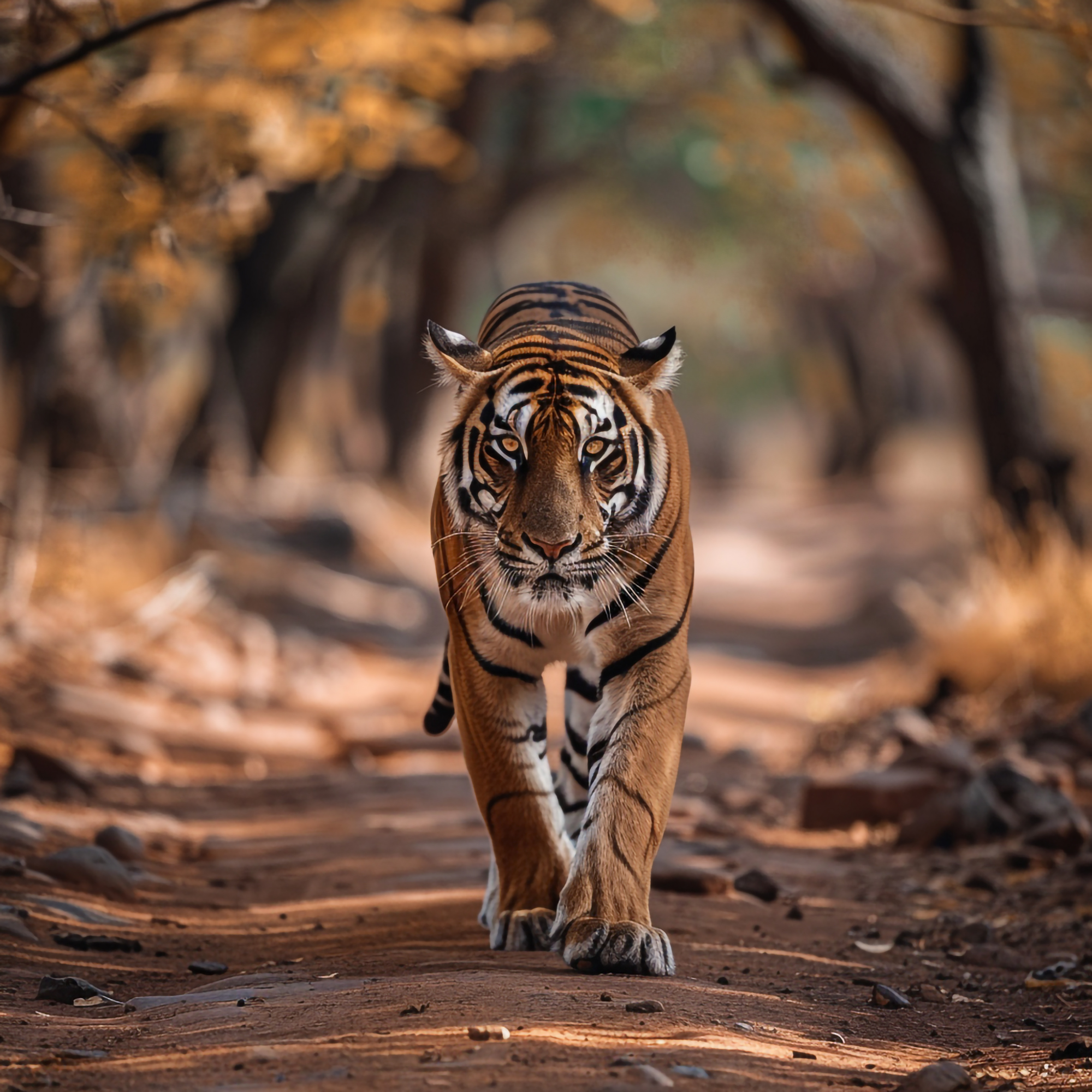 tiger walking path woods